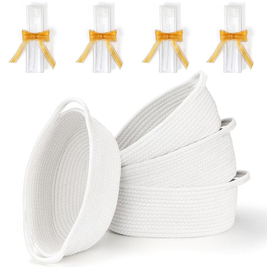 4 Pack Small Woven Basket with Handles, All 12"x 8"x 5", Cotton Rope Room Shelf Storage Basket, Cat Toys, V1259-DP01-A-4575