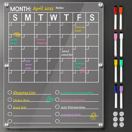 Large Acrylic Magnetic Calendar for Refrigerator, 2in1 Clear Fridge Calendar, Monthly Planning Board with to V1259-DP01-A-4577