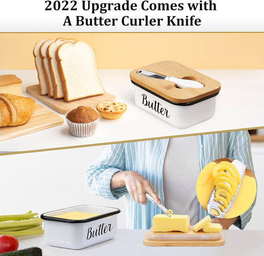Butter Dish with Lid and Curler Knife - Unbreakable Stainless Steel Keeper Container Double Silicone Sealing, V1259-DP01-A-4581