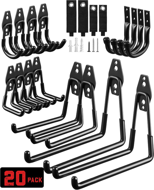 Garage Hooks, 20-Pack Steel Accessories for Organization and Storage, Heavy Wall Mount Duty Hooks with V1259-DP01-A-4585