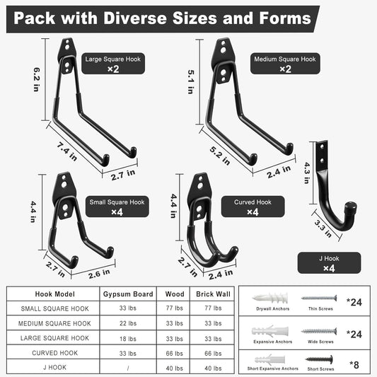 Garage Hooks, 20-Pack Steel Accessories for Organization and Storage, Heavy Wall Mount Duty Hooks with V1259-DP01-A-4585