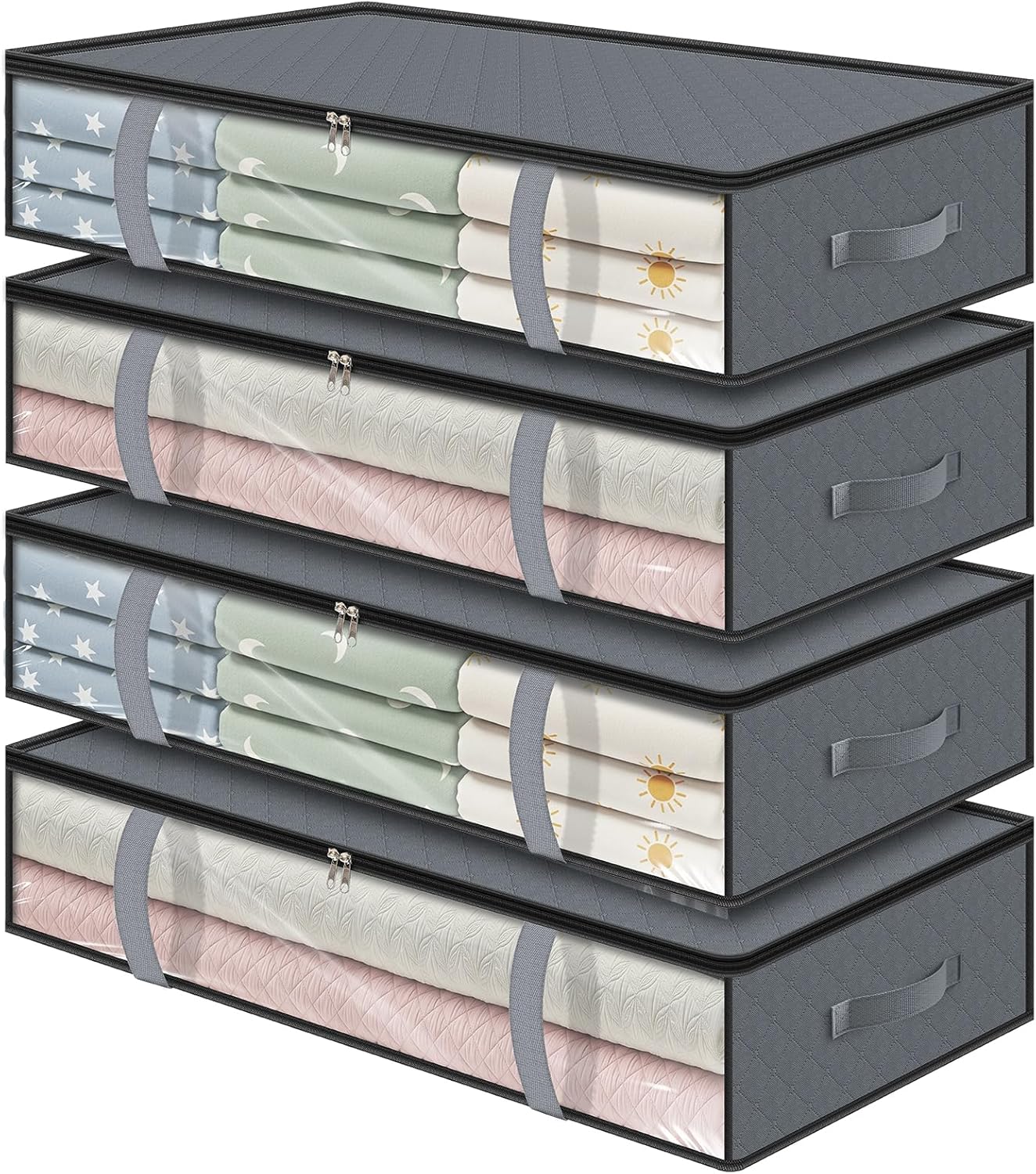4 Pack 90L Under Bed Storage Containers - Underbed for Clothes, Blankets Closet Organizers and Bags the Bins V1259-DP01-A-4589