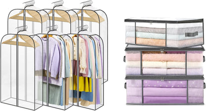 6 Pack Clear Garment Bags-40'' Long, 3 Clothes Storage Bags-35L - V1259-DP01-A-4591