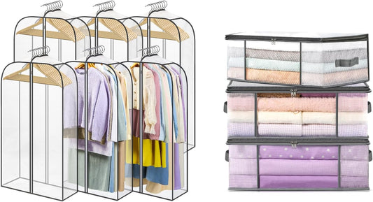 6 Pack Clear Garment Bags-40'' Long, 3 Clothes Storage Bags-35L - V1259-DP01-A-4591