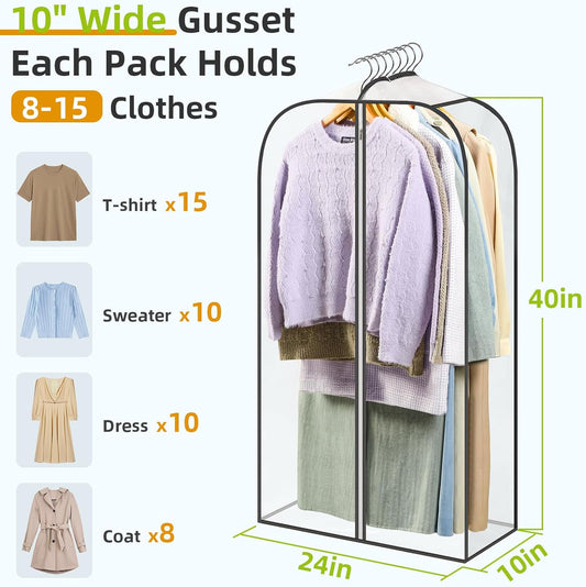 6 Pack Clear Garment Bags-40'' Long, 3 Clothes Storage Bags-35L - V1259-DP01-A-4591