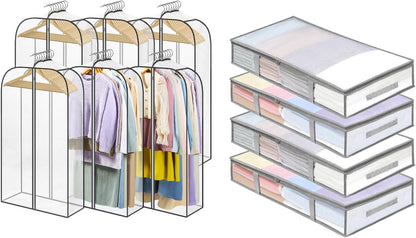 4 Packs Under Bed Storage Containers Bins-55L, 6 Pack Clear Garment Bags-40'' Long - V1259-DP01-A-4595
