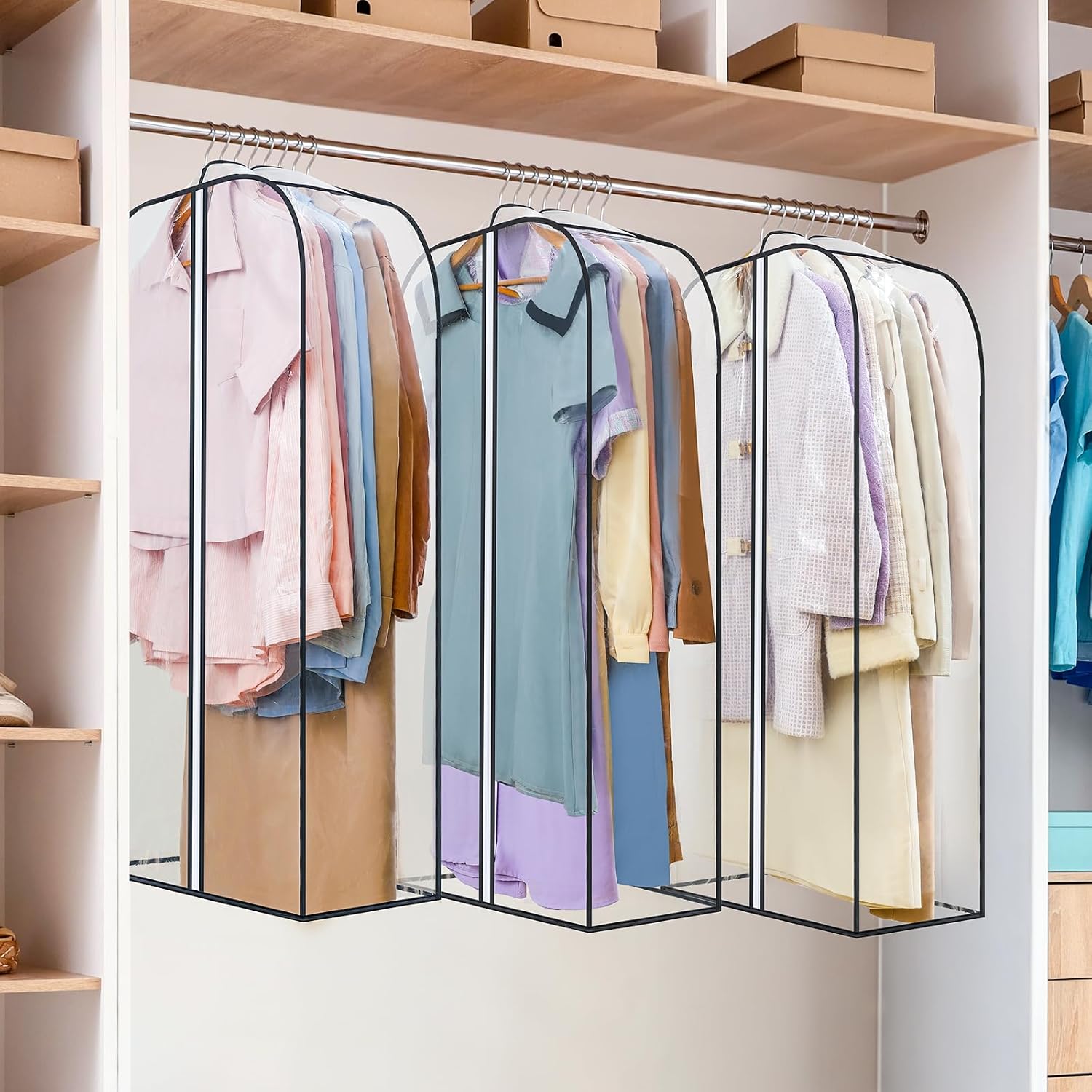 4 Packs Under Bed Storage Containers Bins-55L, 6 Pack Clear Garment Bags-40'' Long - V1259-DP01-A-4595