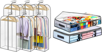 2 Packs Under Bed Storage Containers Bins-55L, 6 Pack Clear Garment Bags-40'' Long - V1259-DP01-A-4596