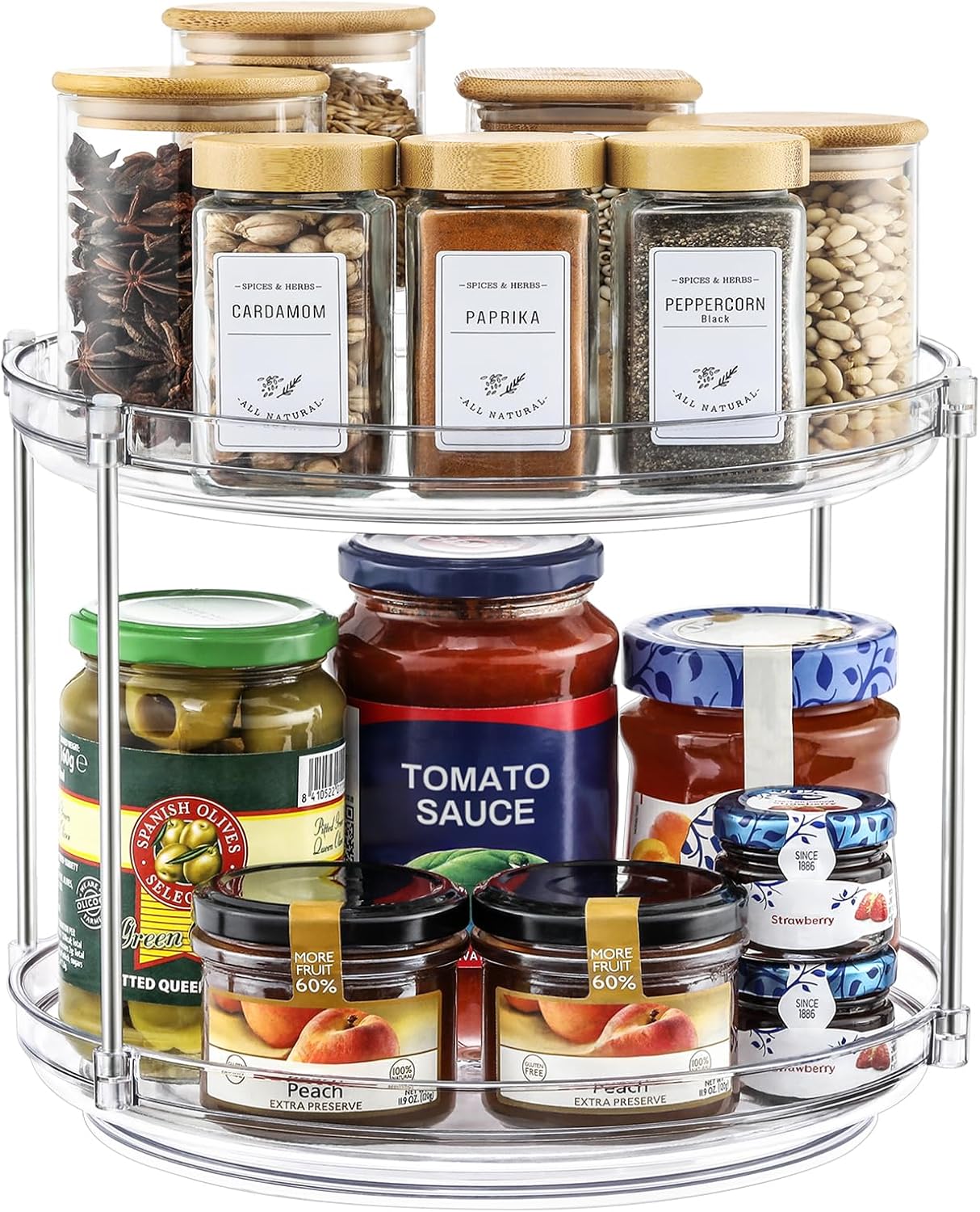 1 Pack 2 Tier Acrylic Clear Lazy Susan, 9.25inch + Pcak 10inch Plastic Susan - V1259-DP01-A-4598