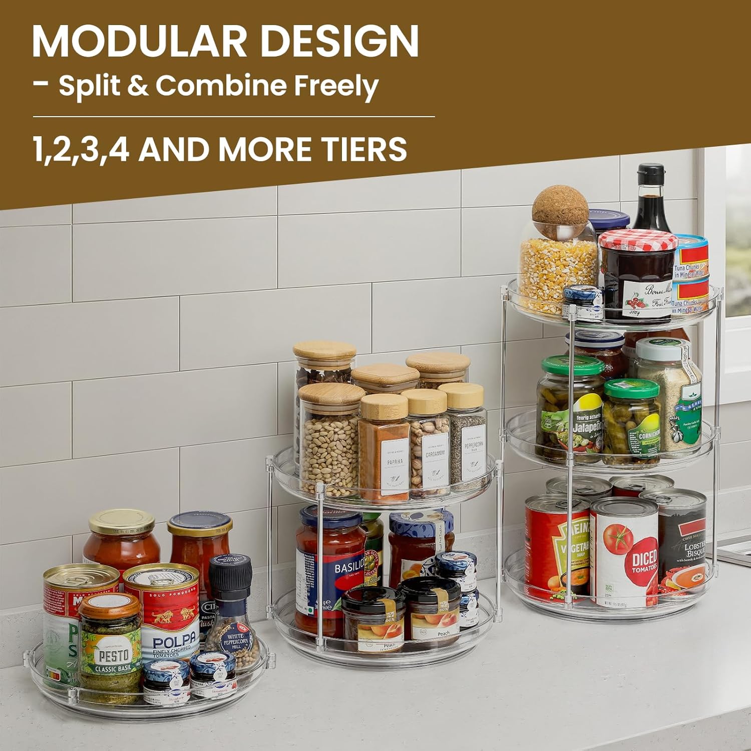 1 Pack 2 Tier Acrylic Clear Lazy Susan, 9.25inch + Pcak 10inch Plastic Susan - V1259-DP01-A-4598