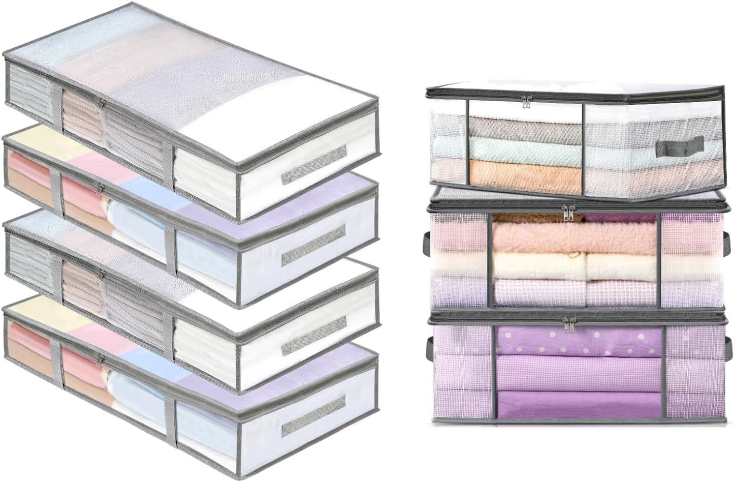 4 Packs Under Bed Storage Containers Bins-55L, 3-Pack Clothes Bags-35L - V1259-DP01-A-4601