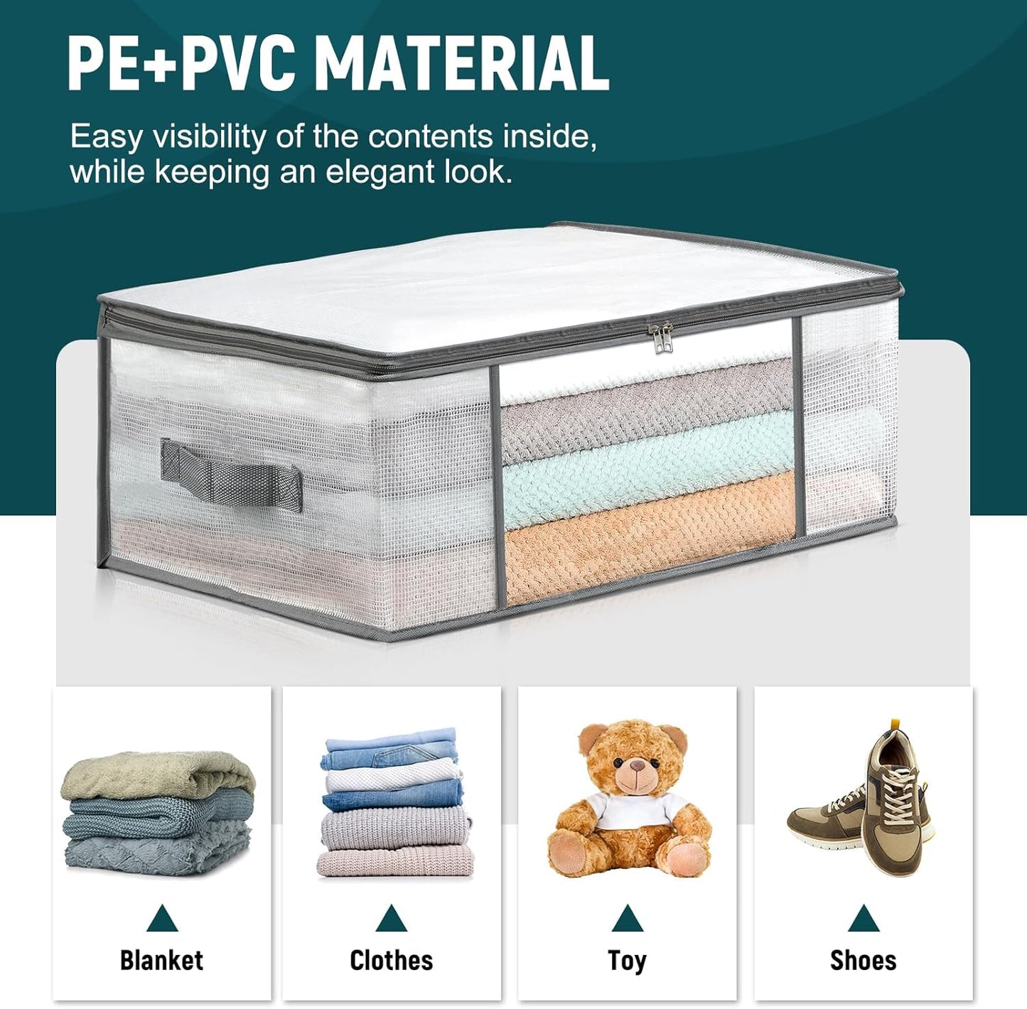 4 Packs Under Bed Storage Containers Bins-55L, 3-Pack Clothes Bags-35L - V1259-DP01-A-4601