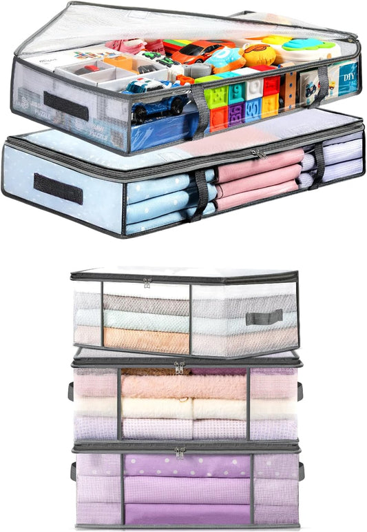 2 Pack Under Bed Storage Containers Bins-55L, 3-Pack Clothes Bags-35L - V1259-DP01-A-4602