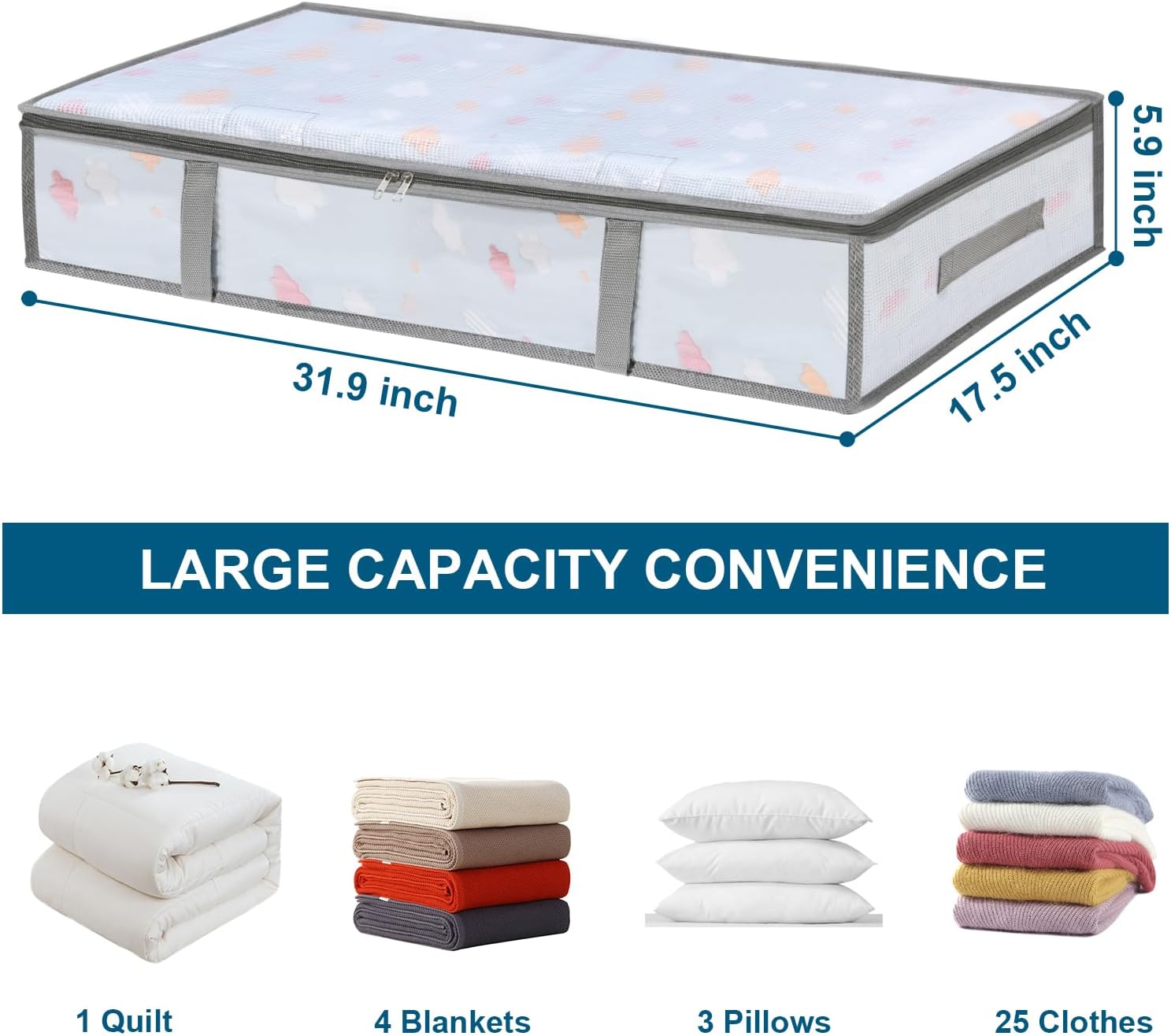 2 Pack Under Bed Storage Containers Bins-55L, 3-Pack Clothes Bags-35L - V1259-DP01-A-4602