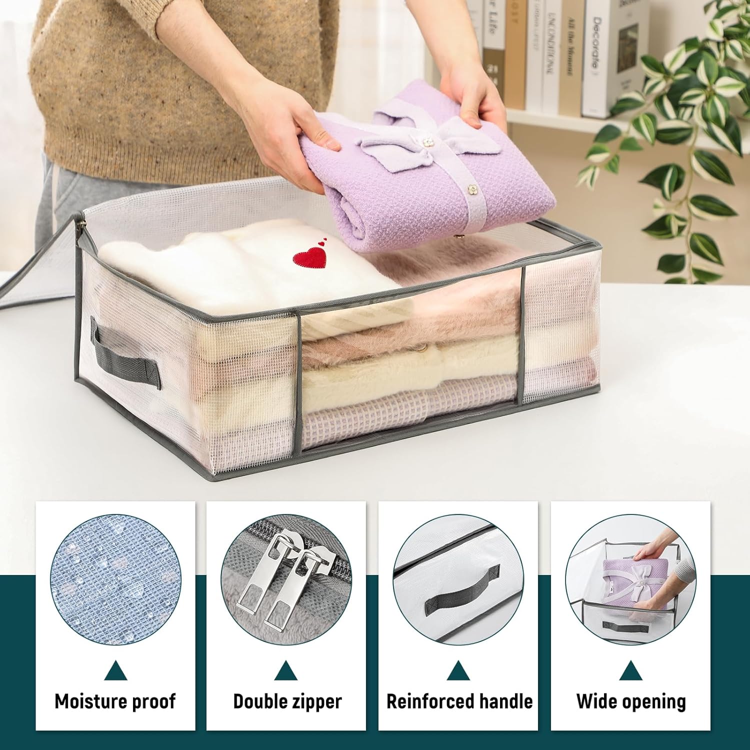 2 Pack Under Bed Storage Containers Bins-55L, 3-Pack Clothes Bags-35L - V1259-DP01-A-4602
