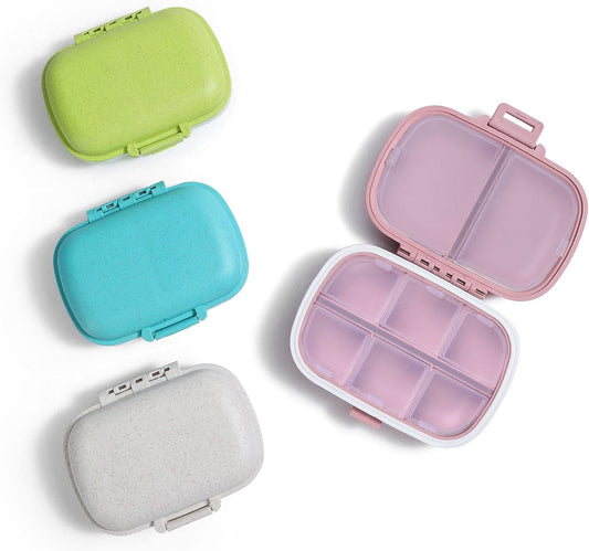 4PS 8 Compartments Travel Pill Organizer, Pocket Pharmacy for Purse Daily Box Portable Medicine Organizer V1259-DP01-A-4619