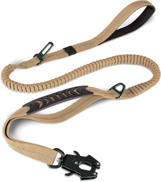 Tactical Dog Leash Heavy Duty, 4-6FT Shock Absorbing Bungee Lead with 2 Padded Handle, Metal Carabiner Clip, V1259-DP01-A-4622