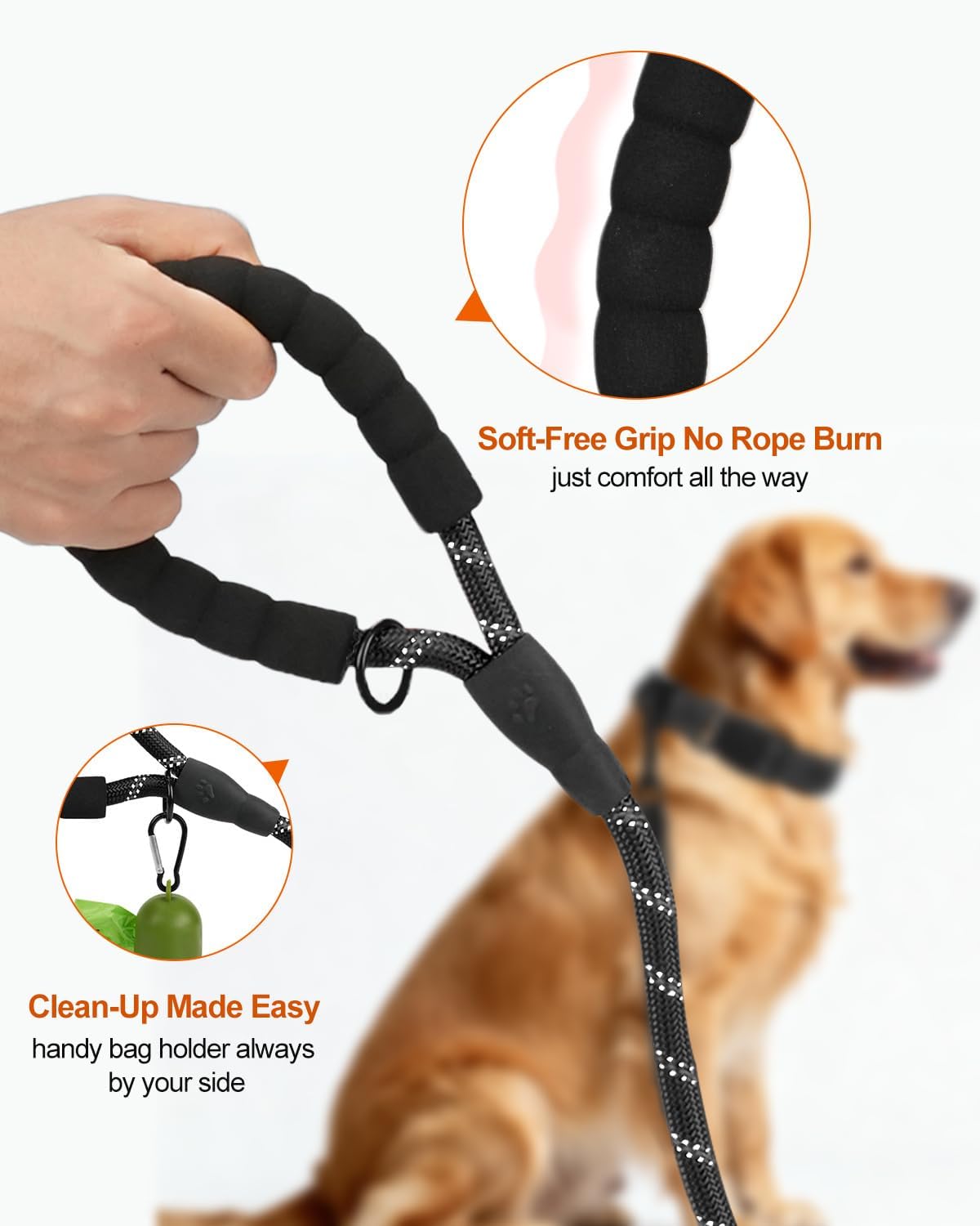 Dog Leash for Large Dogs, Heavy Duty Nylon Leashes with Comfortable Padded Handle and Highly Reflective V1259-DP01-A-4628
