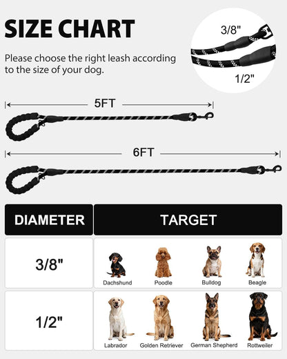 Dog Leash for Large Dogs, Heavy Duty Nylon Leashes with Comfortable Padded Handle and Highly Reflective V1259-DP01-A-4628