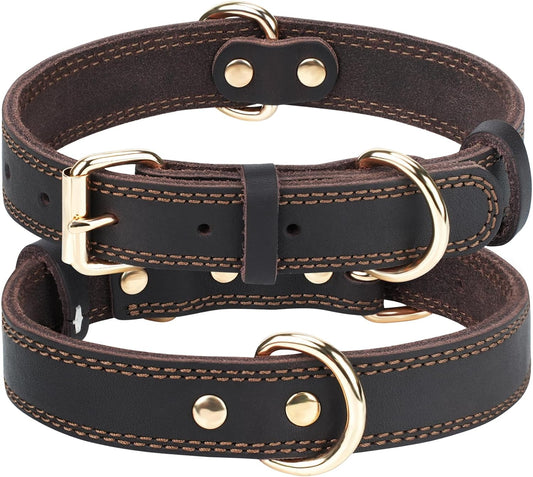 Genuine Leather Dog Collar for Large Dogs, Heavy Duty Thick Solid Power Breeds, Sturdy Adjustable Pet with V1259-DP01-A-4630