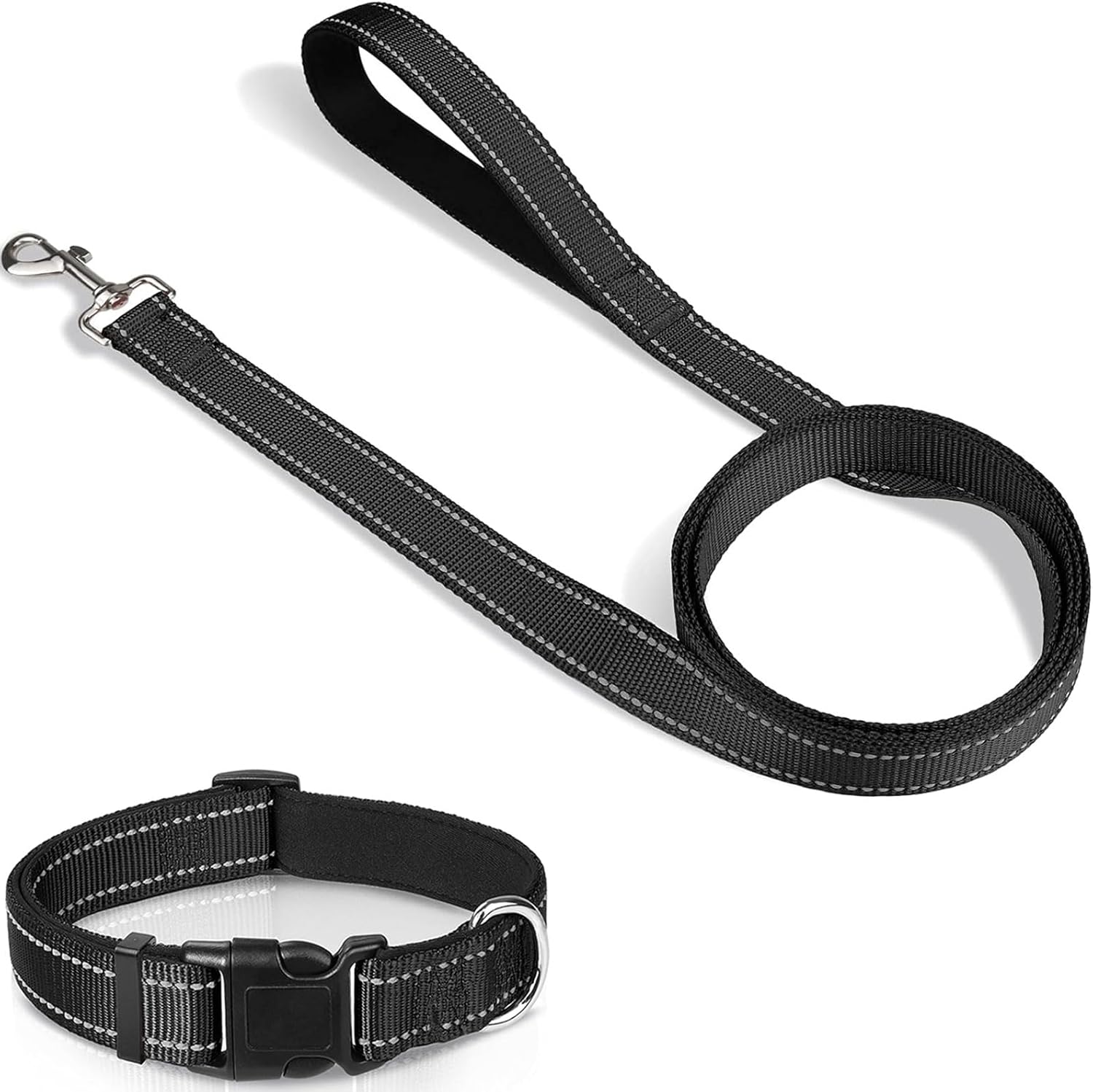 6FT x 1'' Dog Leash and Collar (18-28"), Reflective Soft Neoprene Padded Pet Collars Leashes for Extra Large V1259-DP01-A-4633