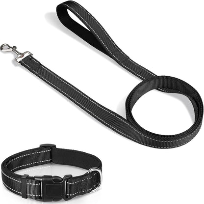 6FT x 1'' Dog Leash and Collar (18-28"), Reflective Soft Neoprene Padded Pet Collars Leashes for Extra Large V1259-DP01-A-4633