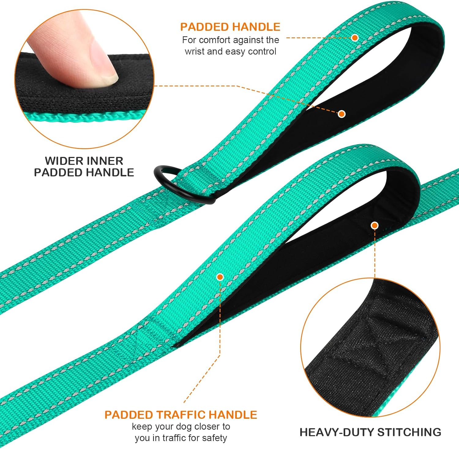 Martingale Dog Collar(12.5-16''), 6FT Double Handle Leash for Training, Teal - V1259-DP01-A-4635