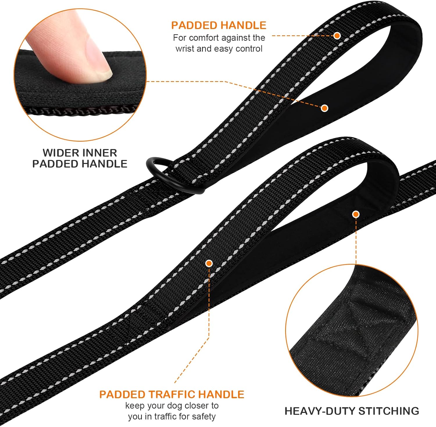 Martingale Dog Collar(12.5-16''), 6FT Double Handle Leash for Training, Black - V1259-DP01-A-4636