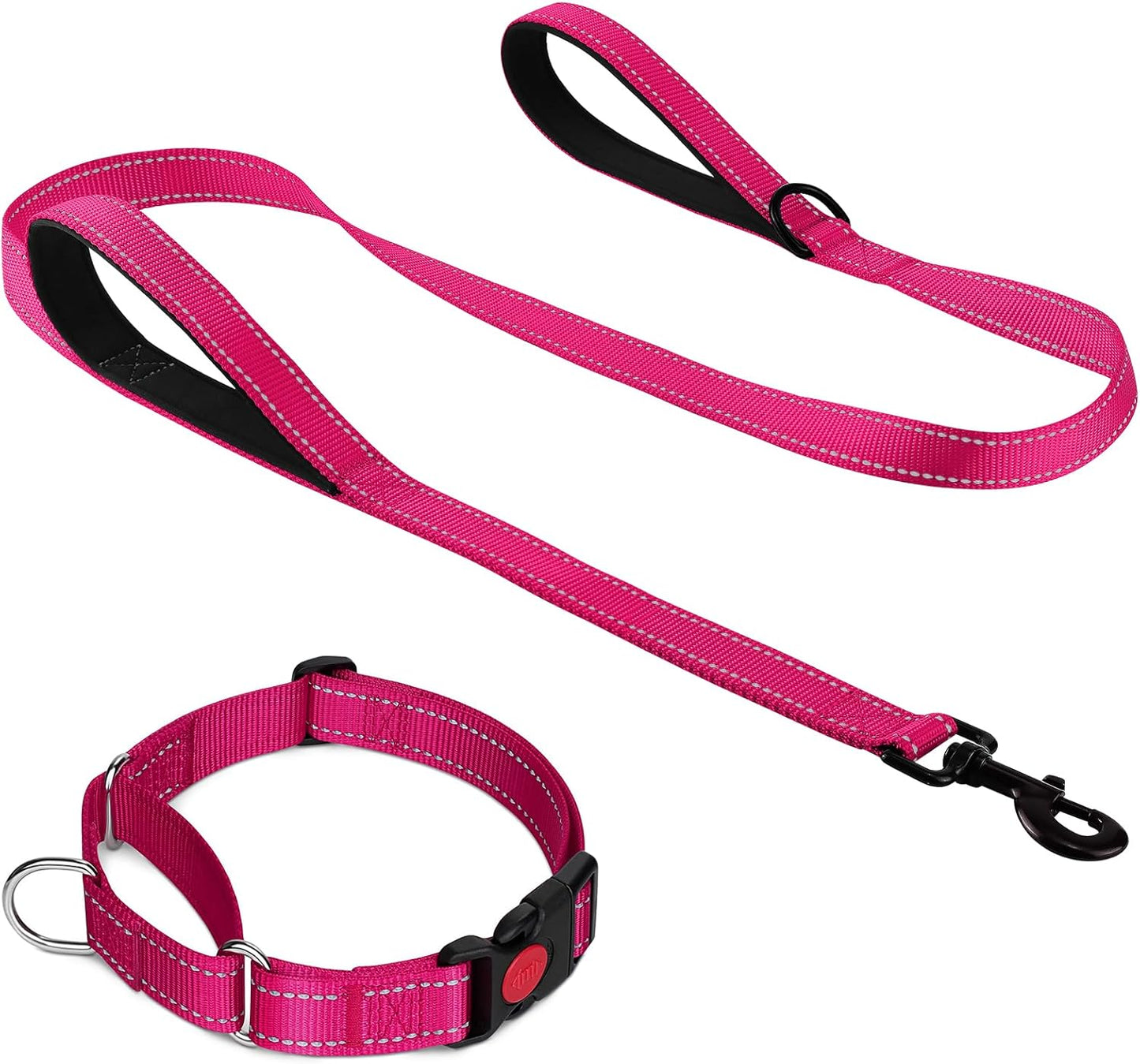 Martingale Dog Collar(16-20"), 6FT Double Handle Leash for Training, Hotpink - V1259-DP01-A-4637