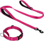 Martingale Dog Collar(16-20"), 6FT Double Handle Leash for Training, Hotpink - V1259-DP01-A-4637
