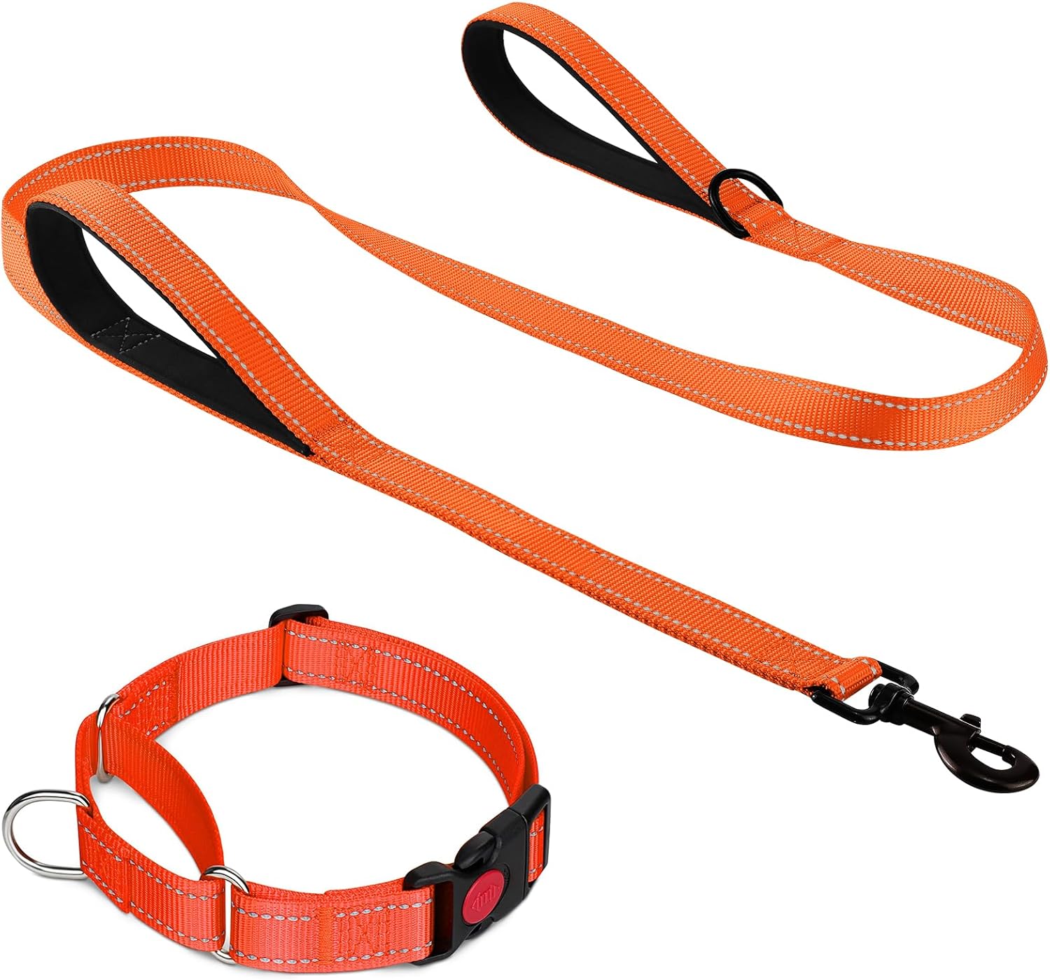 Martingale Dog Collar(16-20"), 6FT Double Handle Leash for Training, Orange - V1259-DP01-A-4638
