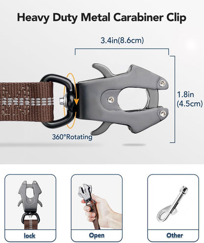 Tactical Dog Collar(17"-21") and Leash Set, Shock Absorbing Bungee Adjustable Strong Collar with Handle for V1259-DP01-A-4641