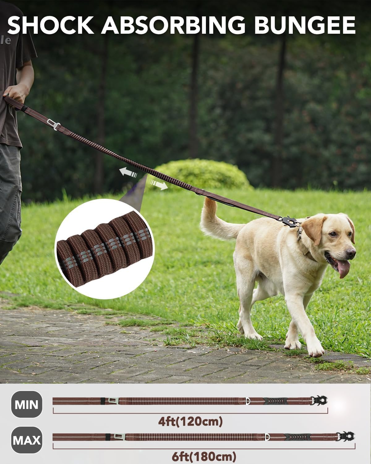 Tactical Dog Collar(17"-21") and Leash Set, Shock Absorbing Bungee Adjustable Strong Collar with Handle for V1259-DP01-A-4641