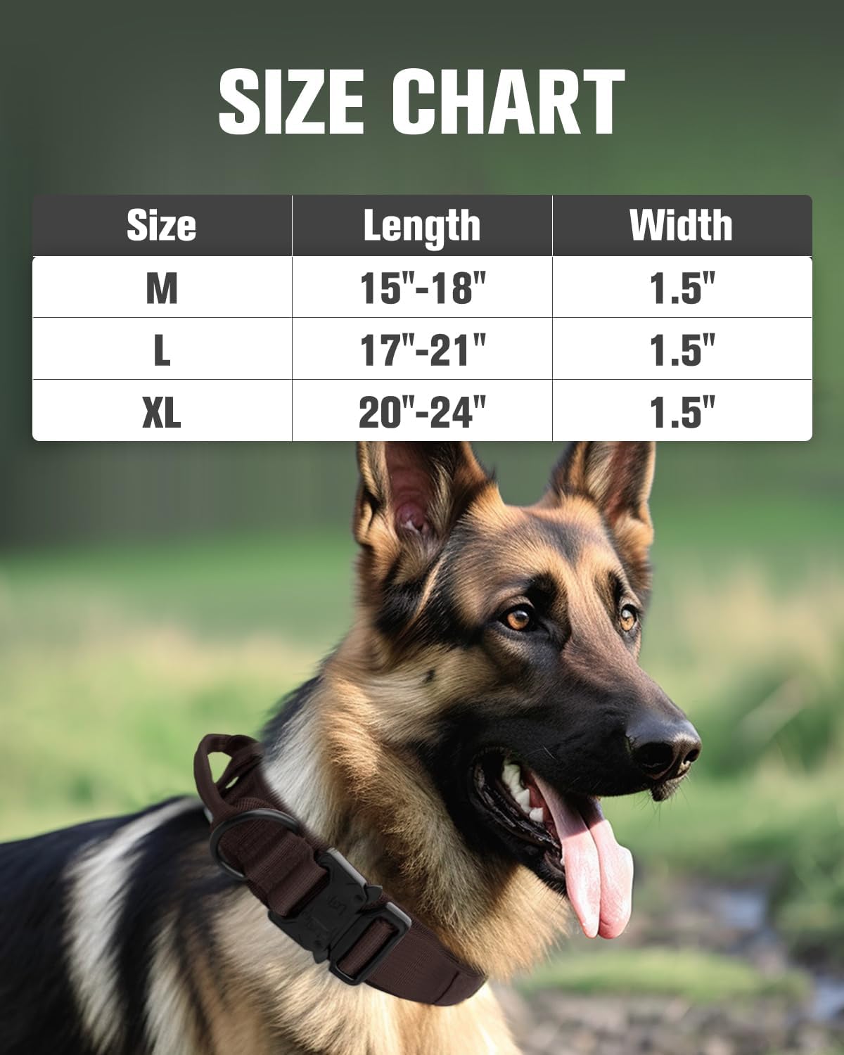Tactical Dog Collar(17"-21") and Leash Set, Shock Absorbing Bungee Adjustable Strong Collar with Handle for V1259-DP01-A-4641
