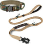 Tactical Dog Collar(17"-21") and Leash Set, Shock Absorbing Bungee Adjustable Strong Collar with Handle for V1259-DP01-A-4642