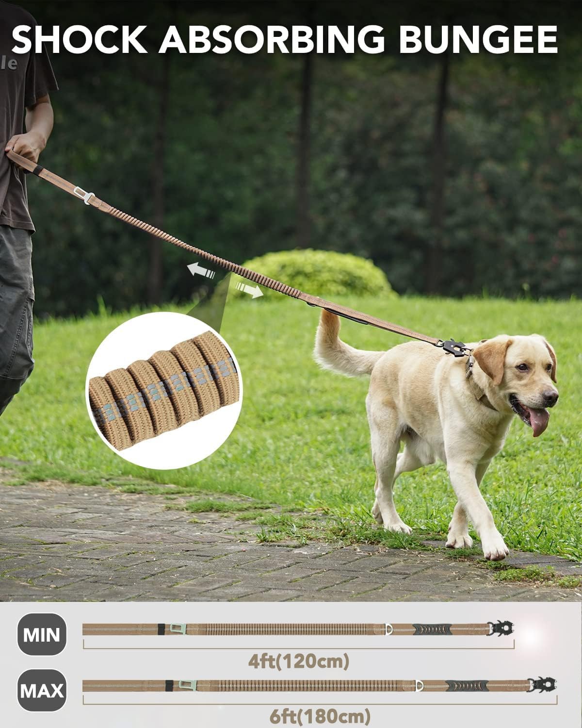 Tactical Dog Collar(17"-21") and Leash Set, Shock Absorbing Bungee Adjustable Strong Collar with Handle for V1259-DP01-A-4642