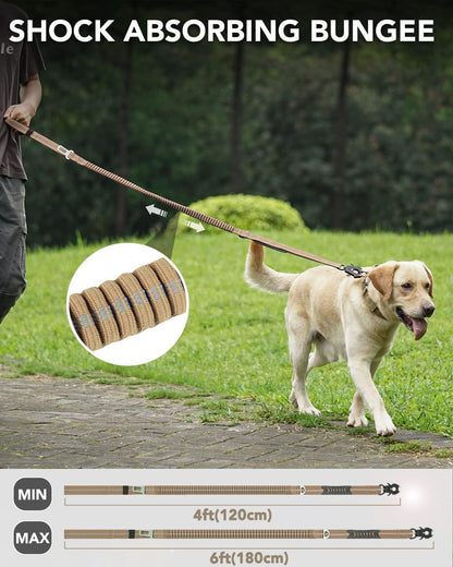 Tactical Dog Collar(17"-21") and Leash Set, Shock Absorbing Bungee Adjustable Strong Collar with Handle for V1259-DP01-A-4642