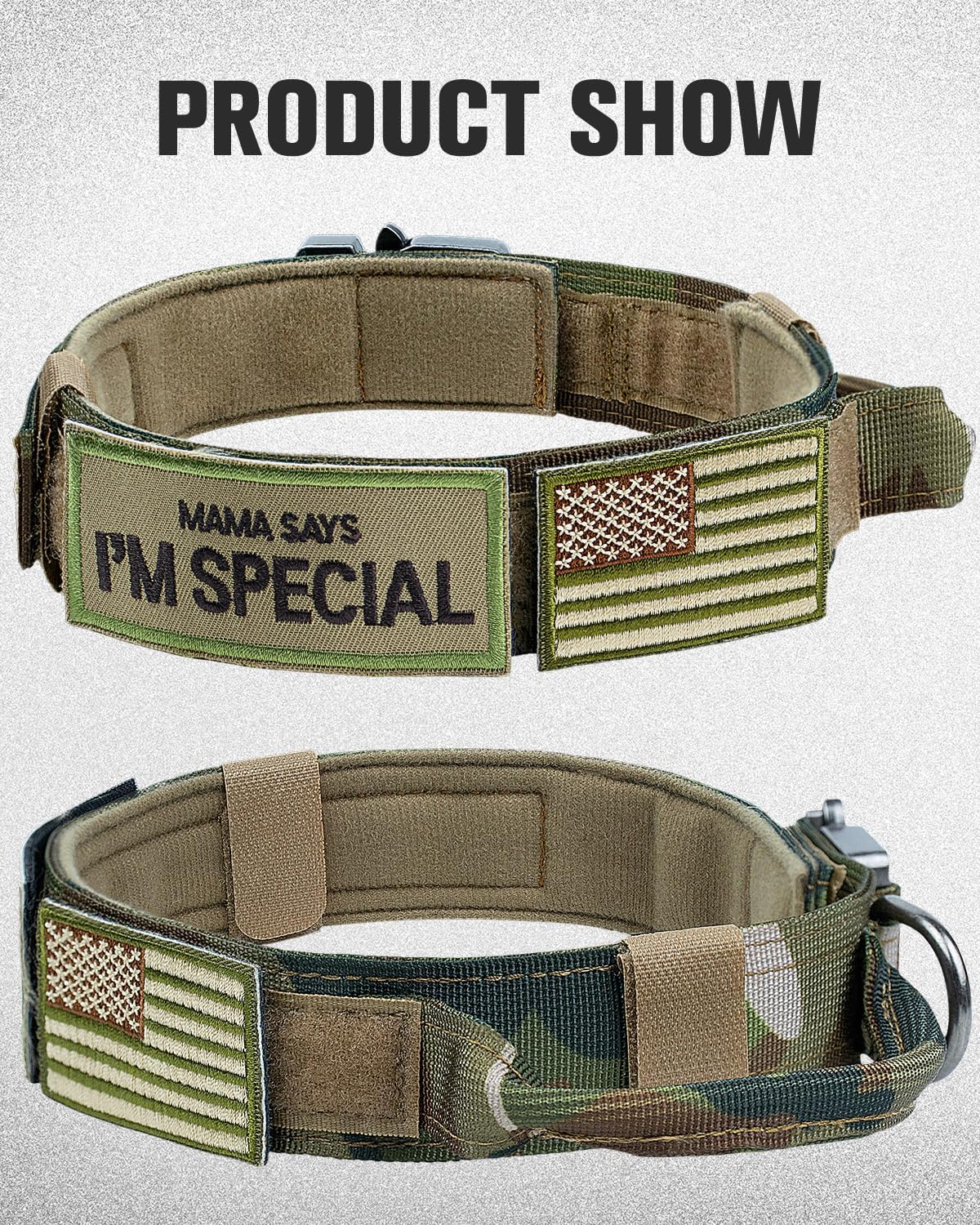 Tactical Dog Collar(17"-21") and Leash Set, Shock Absorbing Bungee Adjustable Strong Collar with Handle for V1259-DP01-A-4642