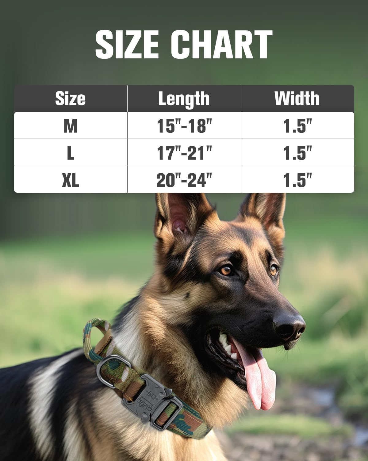 Tactical Dog Collar(17"-21") and Leash Set, Shock Absorbing Bungee Adjustable Strong Collar with Handle for V1259-DP01-A-4642