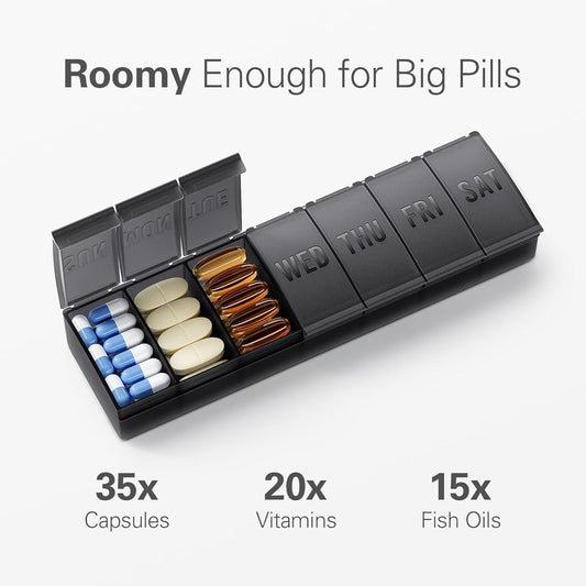 Pill Organizer Large, Weekly Medicine Organizers, 7 Day Pills Box Case Travel for Big Vitamin Supplements V1259-DP01-A-4643