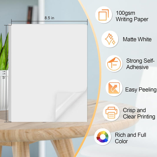 Printable Sticker Paper for Inkjet Printer, 40 Sheets 8.5"x11'' Matte Printer Full Sheet Labels Laser/Inkjet V1259-DP01-A-4647