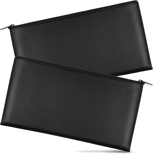 2 Pieces Money Bags with Zipper, 11x6.1 inch Pouch, Bank Bag, Cash Check Wallet, Cosmetics Black V1259-DP01-A-4651