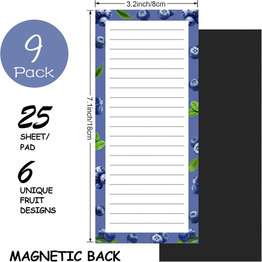 9 Pack Magnetic Notepads for Refrigerator, Fruit Design Grocery List Pad Fridge, Full Magnet Back Shopping V1259-DP01-A-4652