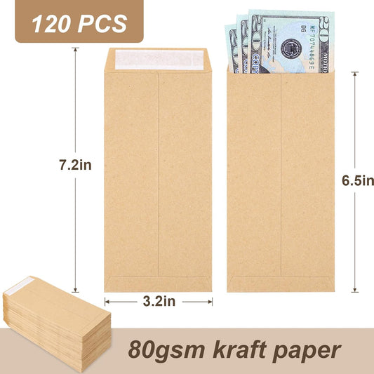 120 PCS Money Envelopes for Cash Kraft Paper, 6.5"x3.2" Small Self-Adhesive, Saving Challenge Coin Coin, V1259-DP01-A-4653