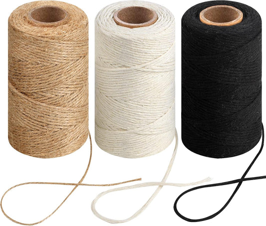 984 Ft Twine String, Natural Jute Twine, 2mm White Cotton Rope, 10ply Black for Crafts, Art, Gardening V1259-DP01-A-4663
