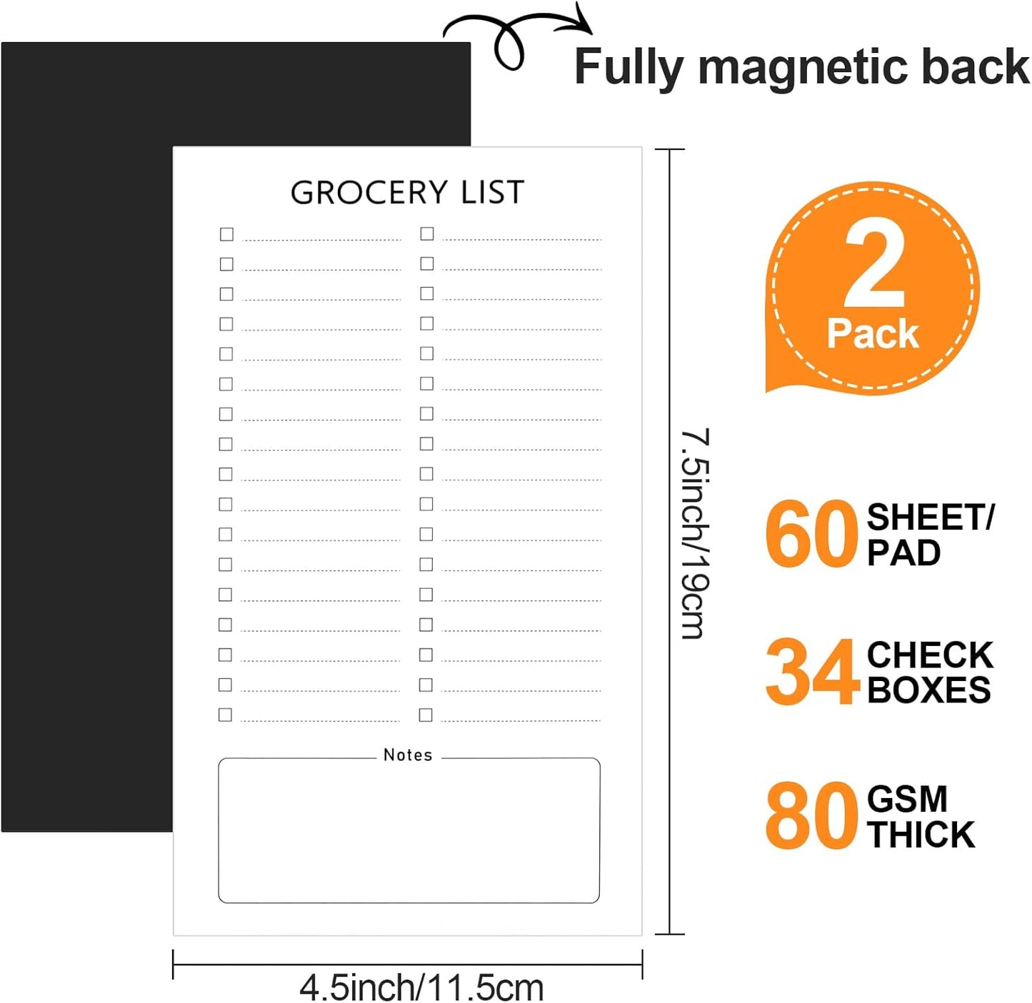 Grocery List Magnet Pad for Fridge, 2 Pack Magnetic Notepads Refrigerator, Full Back Shopping Lists, 60 V1259-DP01-A-4665