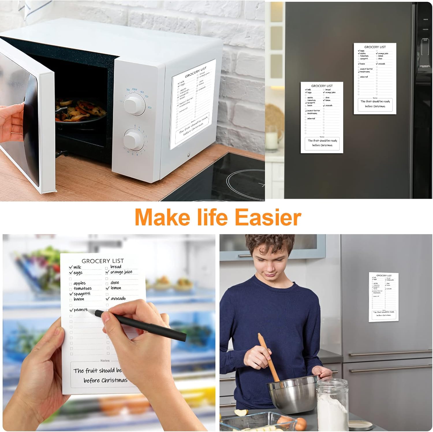 Grocery List Magnet Pad for Fridge, 2 Pack Magnetic Notepads Refrigerator, Full Back Shopping Lists, 60 V1259-DP01-A-4665
