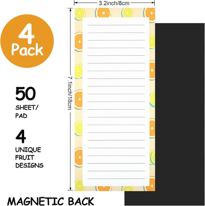 4 Pack Magnetic Notepads for Refrigerator, Grocery List Magnet Pad Fridge, Fruit Design Full Back Shopping V1259-DP01-A-4669