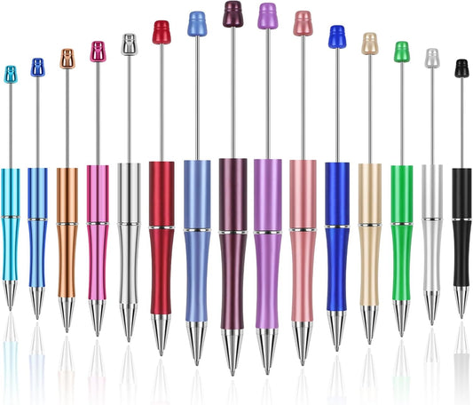 15 PCS Beadable Pens, Pens Bulk Colored Plastic, Black Ink Beaded Creative Diy Pen, Bend for Make Gifts V1259-DP01-A-4670