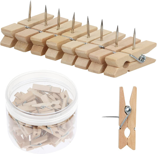 50 PCS Push Pin with Wooden Clips, Durable Pins, Decorative Pushpins Tacks Thumbtacks, for Cork Board V1259-DP01-A-4672